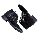 Topshop Krown Women's Black Silver Suede Buckle Studded Ankle Booties Size 6.5