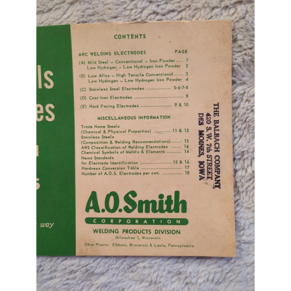 Welding Accessories 1953 (Est) Bulletin A.O. Smith Milwaukee Wisconsin Specs