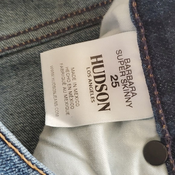 Hudson Medium Wash Side Stripe Mid Rise Barbara Super Skinny Blue Jeans Size 25