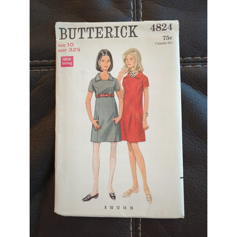 4824 BUTTERICK 1960's Misses Fitted Straight Dress Sewing Pattern Size 10 UC FF