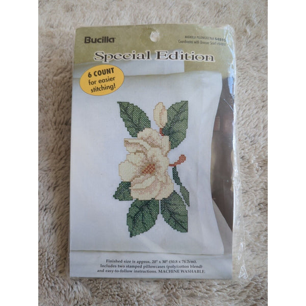 Cross Stitch Kit Bucilla Magnolia 2 Pillow Cases Special Edition 1999 #64895