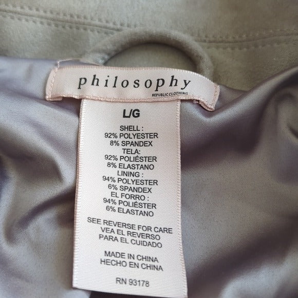 Philosophy Women's Grey Beige Faux Leather Cropped Motorcycle Jacket Size L NWT