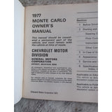 1977 Chevrolet Monte Carlo Owners Manual User Guide Reference Operator Book OEM