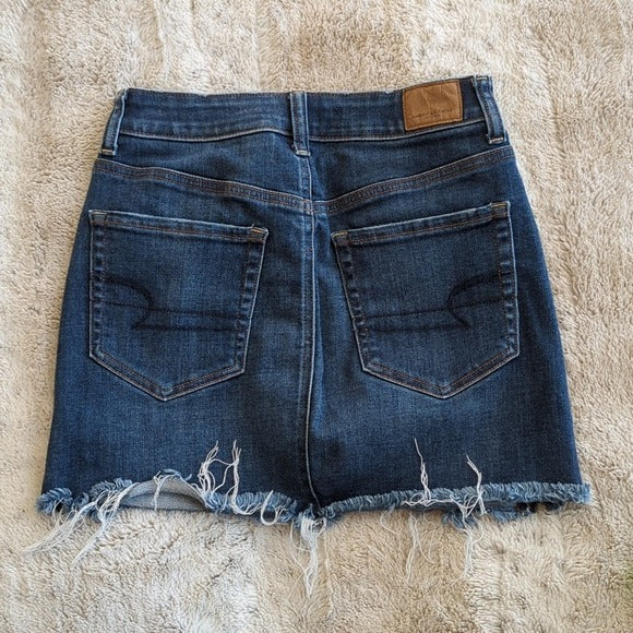 American Eagle Distressed Stretch Side Zipper Denim Blue Jean Mini Skirt Size 2