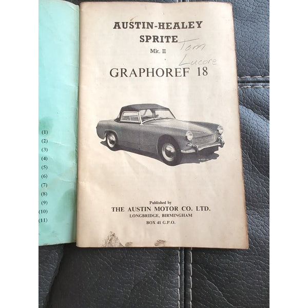 1961 AUSTIN HEALEY SPRITE MK. 2 GRAPHOREF 18 OWNERS PARTS BOOK AKD 1882 BMC