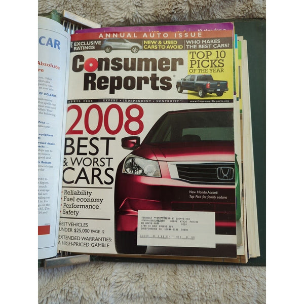 2008 CONSUMER REPORTS Magazine Monthly Jan-Dec Address Labels - In Green Binder