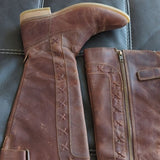 Born Womens Albi Tall High Calf Rustic Brown Leather Side Zipper Boot Size 6.5