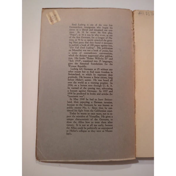 How To Treat The Germans 1943 By Emil Ludwig SC Vtg Willard Publishing Company