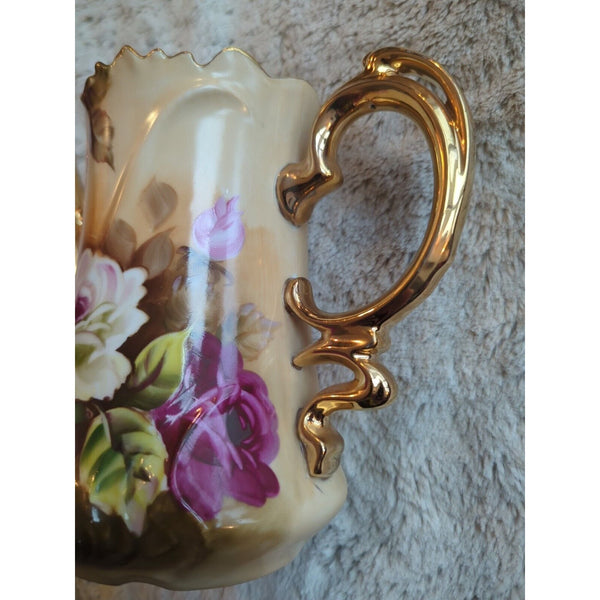 Vtg Lefton NE 1866 Coffee Pot Handpainted Pot And Lid Porcelain Roses 24k 8x8 In