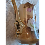 Vtg Lefton NE 1866 Coffee Pot Handpainted Pot And Lid Porcelain Roses 24k 8x8 In