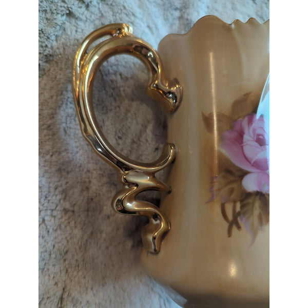 Vtg Lefton NE 1866 Coffee Pot Handpainted Pot And Lid Porcelain Roses 24k 8x8 In