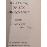Jane Cooper THE WEATHER OF SIX MORNINGS Poems 1st Edition 1st Printing Signed