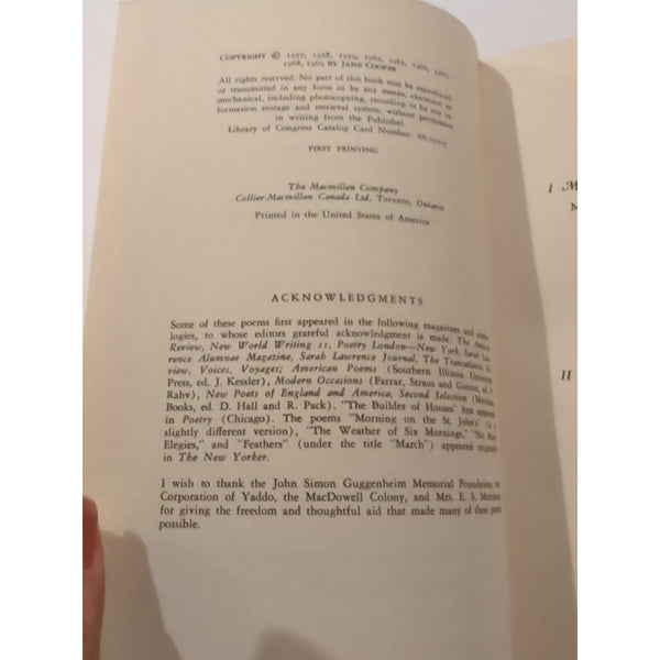 Jane Cooper THE WEATHER OF SIX MORNINGS Poems 1st Edition 1st Printing Signed