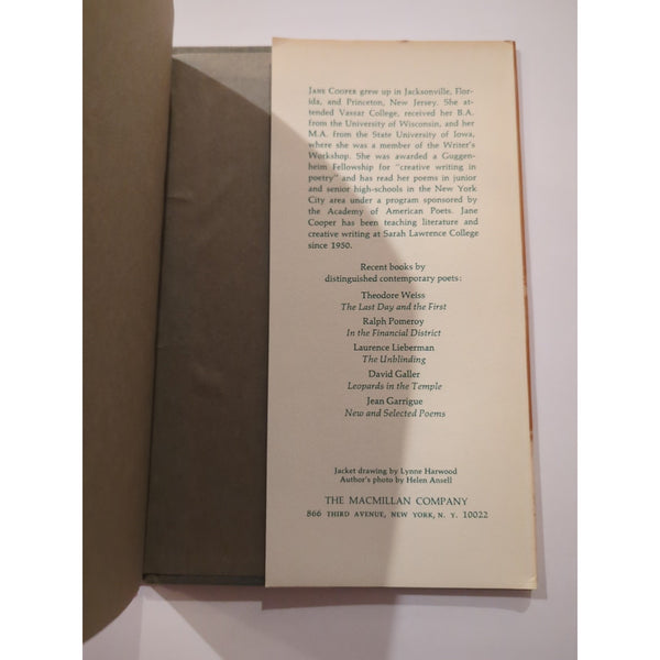 Jane Cooper THE WEATHER OF SIX MORNINGS Poems 1st Edition 1st Printing Signed