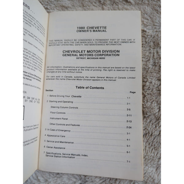 1980 Chevrolet Chevette Factory Owners Manual Operating Guide SC VTG Maintenance