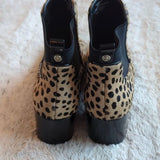 Anne Klein Leopard Print Prescott Ankle Bootie Calf Hair Block Heel Size 8.5