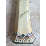 Nippon Vase Hand Painted White Floral Green Foliage Bead Paint Accented 12” Tall