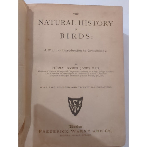 The Natural History of Birds by T. Rymer Jones Late 1800s HC Antique