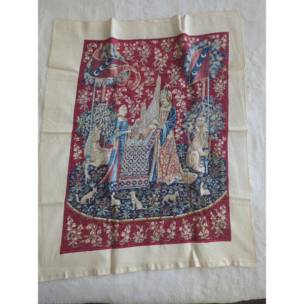 The Touch The Lady At The Unicorn Tapestry Wall Hanging Stitching 24x17.5 Vtg