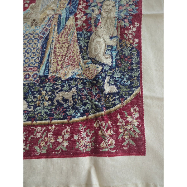 The Touch The Lady At The Unicorn Tapestry Wall Hanging Stitching 24x17.5 Vtg