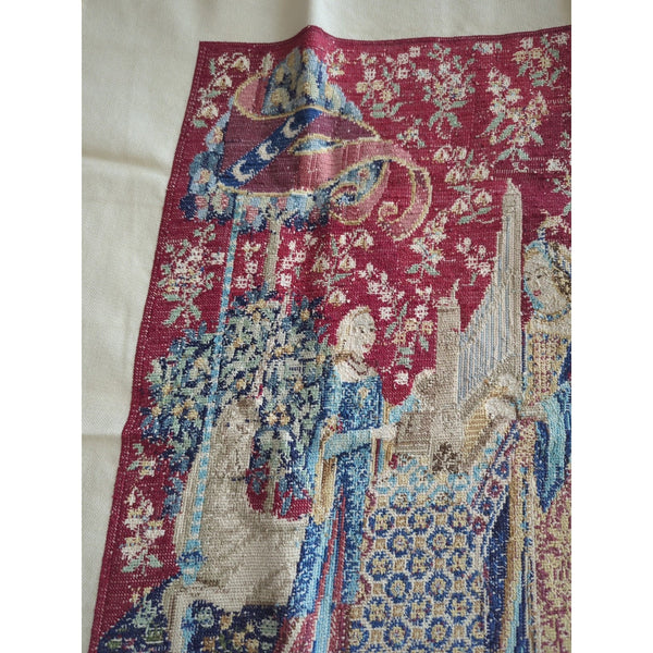 The Touch The Lady At The Unicorn Tapestry Wall Hanging Stitching 24x17.5 Vtg