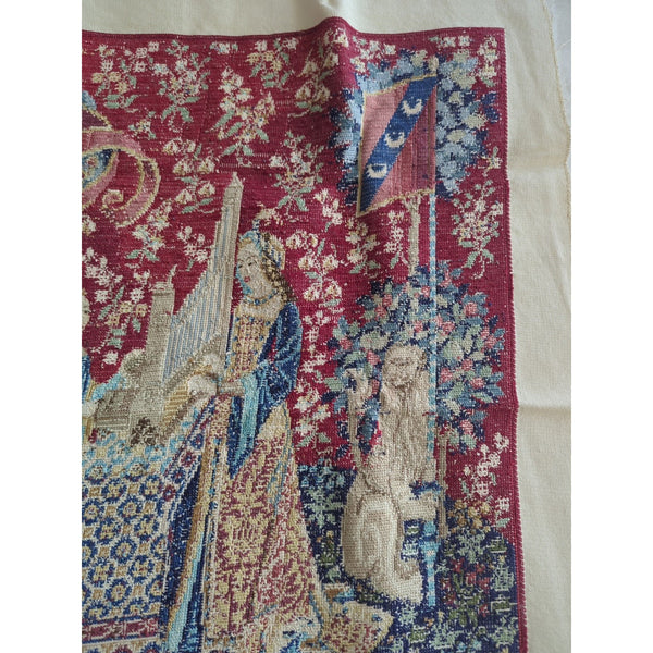 The Touch The Lady At The Unicorn Tapestry Wall Hanging Stitching 24x17.5 Vtg