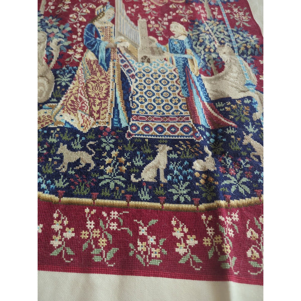 The Touch The Lady At The Unicorn Tapestry Wall Hanging Stitching 24x17.5 Vtg