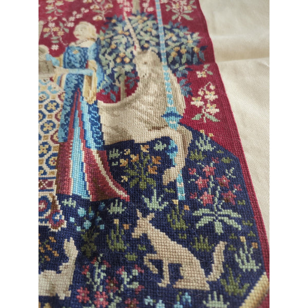 The Touch The Lady At The Unicorn Tapestry Wall Hanging Stitching 24x17.5 Vtg