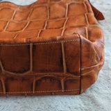 Dooney & Bourke Authentic Brown Leather Crocodile Hobo Purse Metal Hardware