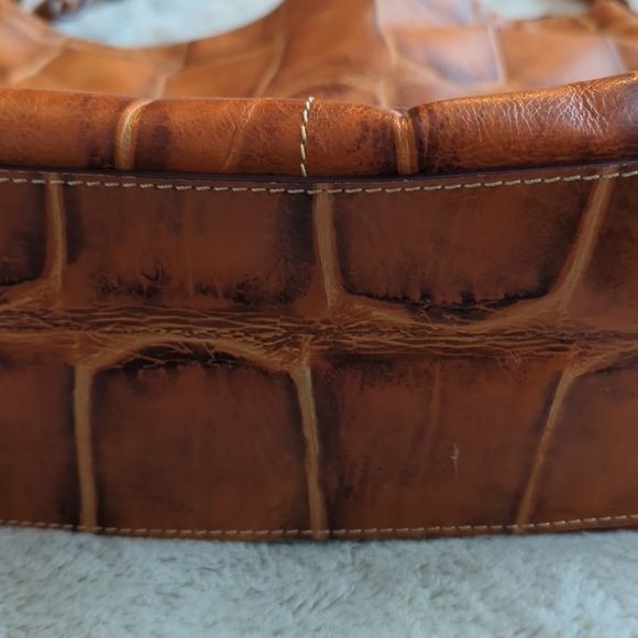 Dooney & Bourke Authentic Brown Leather Crocodile Hobo Purse Metal Hardware