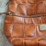 Dooney & Bourke Authentic Brown Leather Crocodile Hobo Purse Metal Hardware