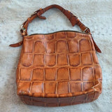 Dooney & Bourke Authentic Brown Leather Crocodile Hobo Purse Metal Hardware