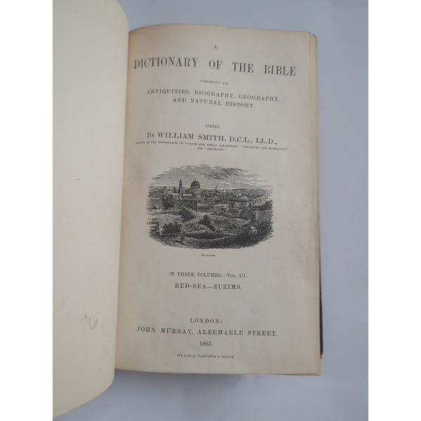 Dictionary of The Bible by Smith 1863 Leather 3 Volumes Geography Antiquities HC
