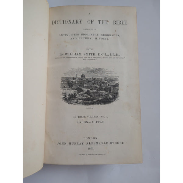 Dictionary of The Bible by Smith 1863 Leather 3 Volumes Geography Antiquities HC
