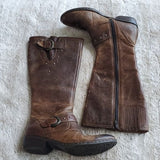 Born Thick Distressed Leather Knee High Riding Boots Calf Stretchers Size 7 / 38