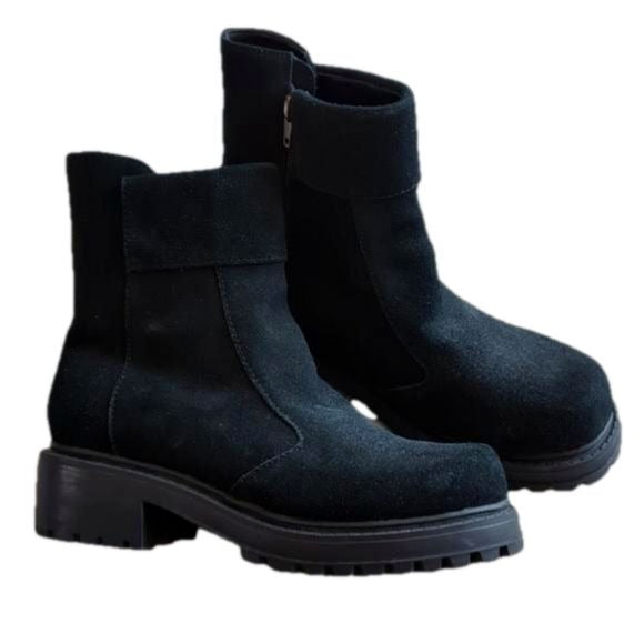 EARTH ORIGINS FRANKIE Black Suede Leather Zip Platform Chunky Booties Size 6