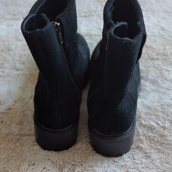 EARTH ORIGINS FRANKIE Black Suede Leather Zip Platform Chunky Booties Size 6