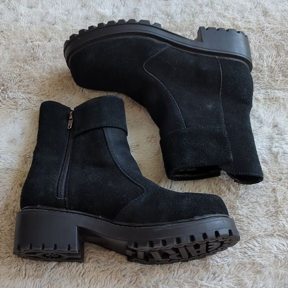 EARTH ORIGINS FRANKIE Black Suede Leather Zip Platform Chunky Booties Size 6