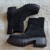 EARTH ORIGINS FRANKIE Black Suede Leather Zip Platform Chunky Booties Size 6
