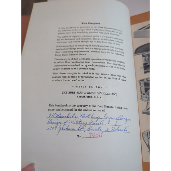Akron OH  Burt Manufacturing Co Burt Handbook Of Ventilation Data Many Pieces SC