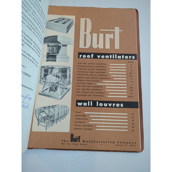 Akron OH  Burt Manufacturing Co Burt Handbook Of Ventilation Data Many Pieces SC