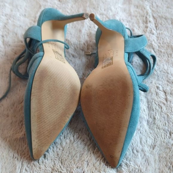 White House Black Market Marlow Heels Teal Blue Green Suede Size 10 Strappy Shoe