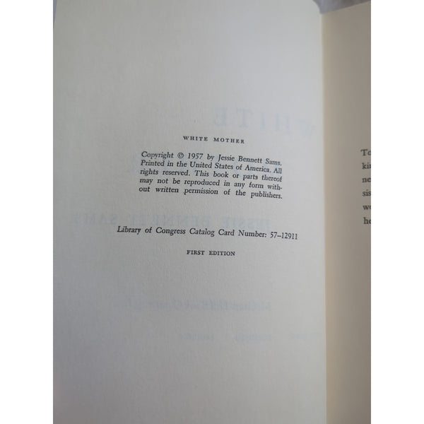 White Mother by Jessie Bennett Sams 1957 1st Edition HC DJ Vtg True Story Love