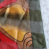 Rare Paloma Picasso Silk Green Red Gold Black  Fashion Tie Scarf Accent 3 ft sq