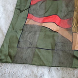 Rare Paloma Picasso Silk Green Red Gold Black  Fashion Tie Scarf Accent 3 ft sq