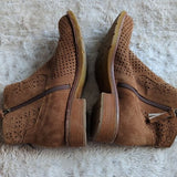 Sofft Brooklee Perforated Light Brown Suede Leather Ankle Booties Size 6.5