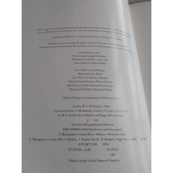 A Pictorial History of Montgomery County 1993 HC DJ Vtg Auchly Barker Rodgers