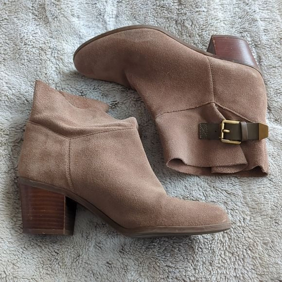 Franco Sarto Brown Suede Buckle Detailing Heeled Ankle Booties Size 8.5