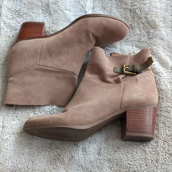 Franco Sarto Brown Suede Buckle Detailing Heeled Ankle Booties Size 8.5