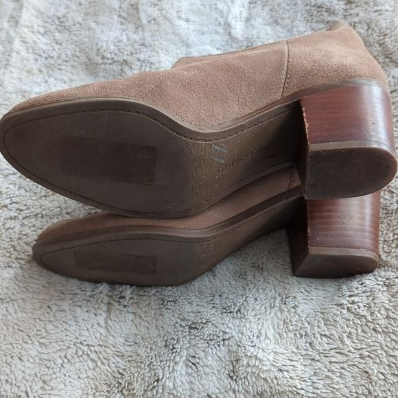 Franco Sarto Brown Suede Buckle Detailing Heeled Ankle Booties Size 8.5
